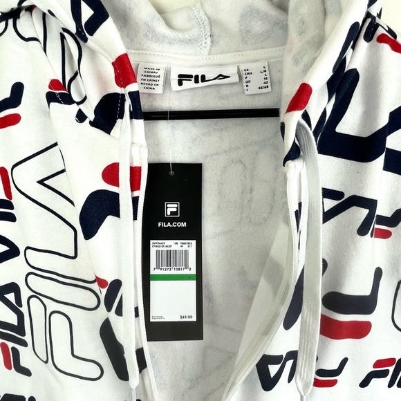 FILA NWT $65 All Over Print Logo White Hoodie Cypress Zip Jacket Large Y2K New - Picture 5 of 11